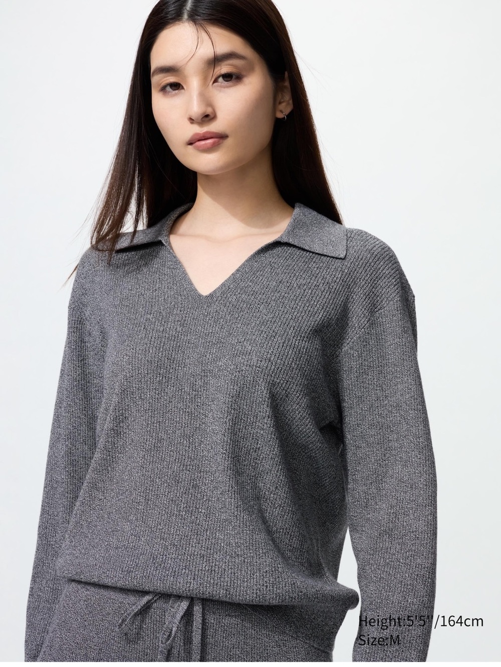 Uniqlo Washable Knit Ribbed Polo Sweater